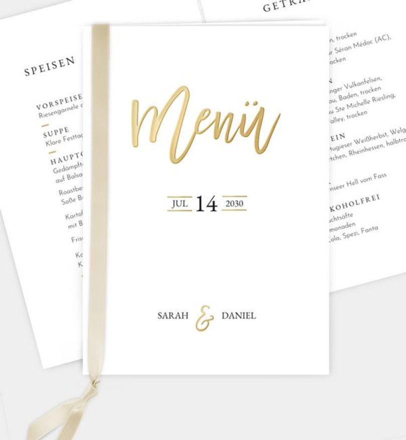 Menükarte Hochzeit Golden Dreams