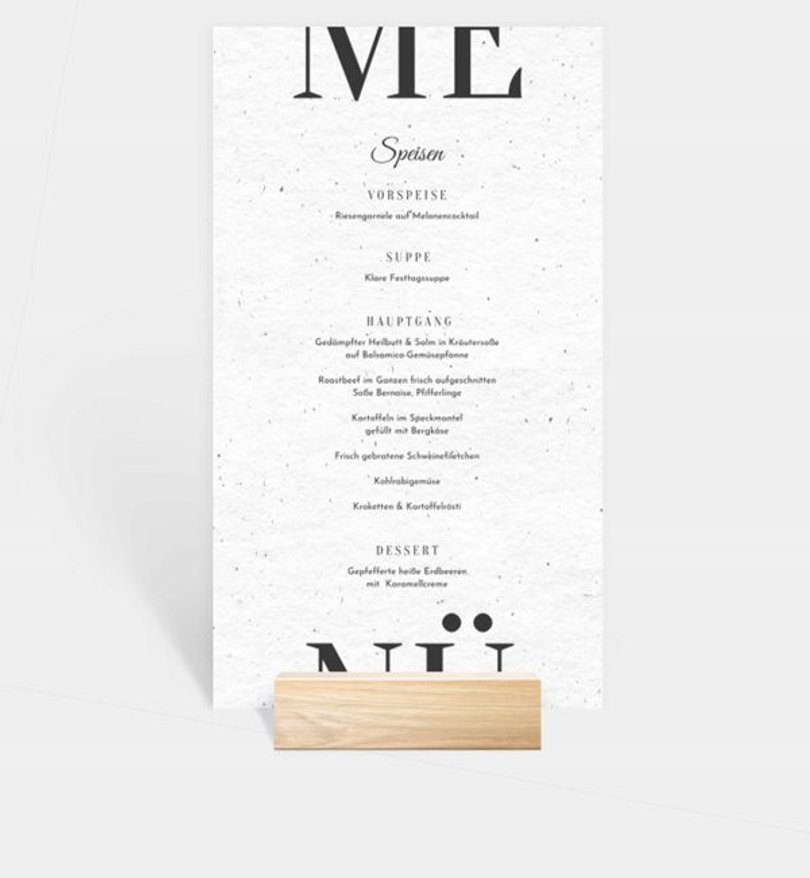 Menükarte Hochzeit Modern Typo