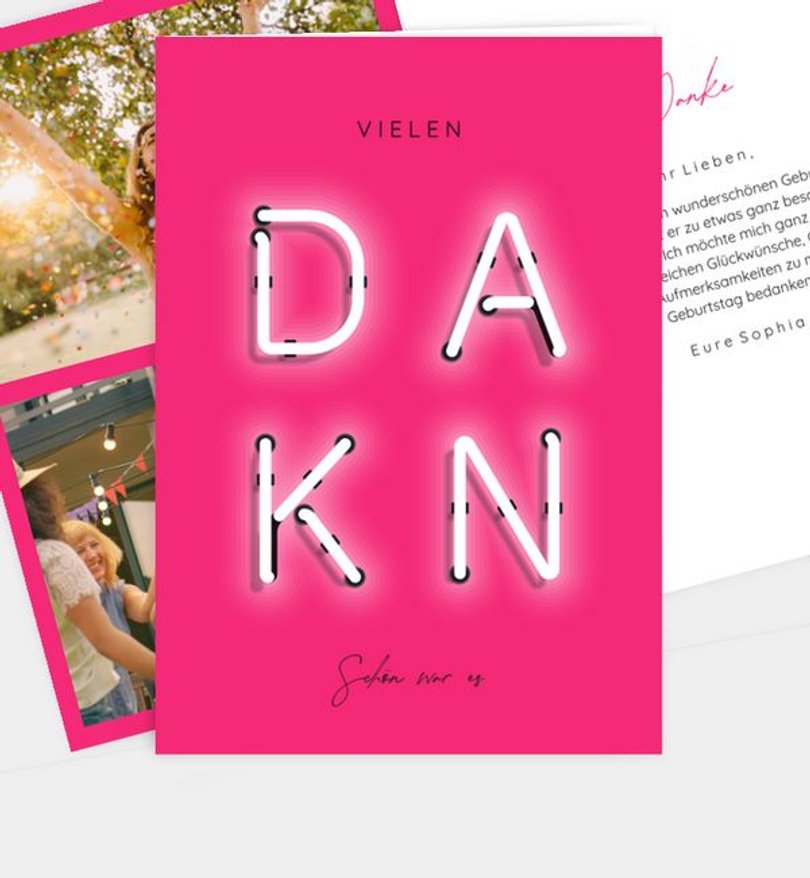 Dankeskarte Geburtstag Neon
