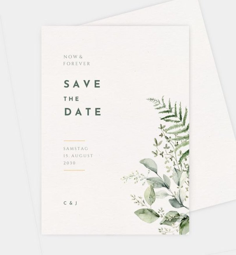 Save-The-Date Karte Hochzeit Farn