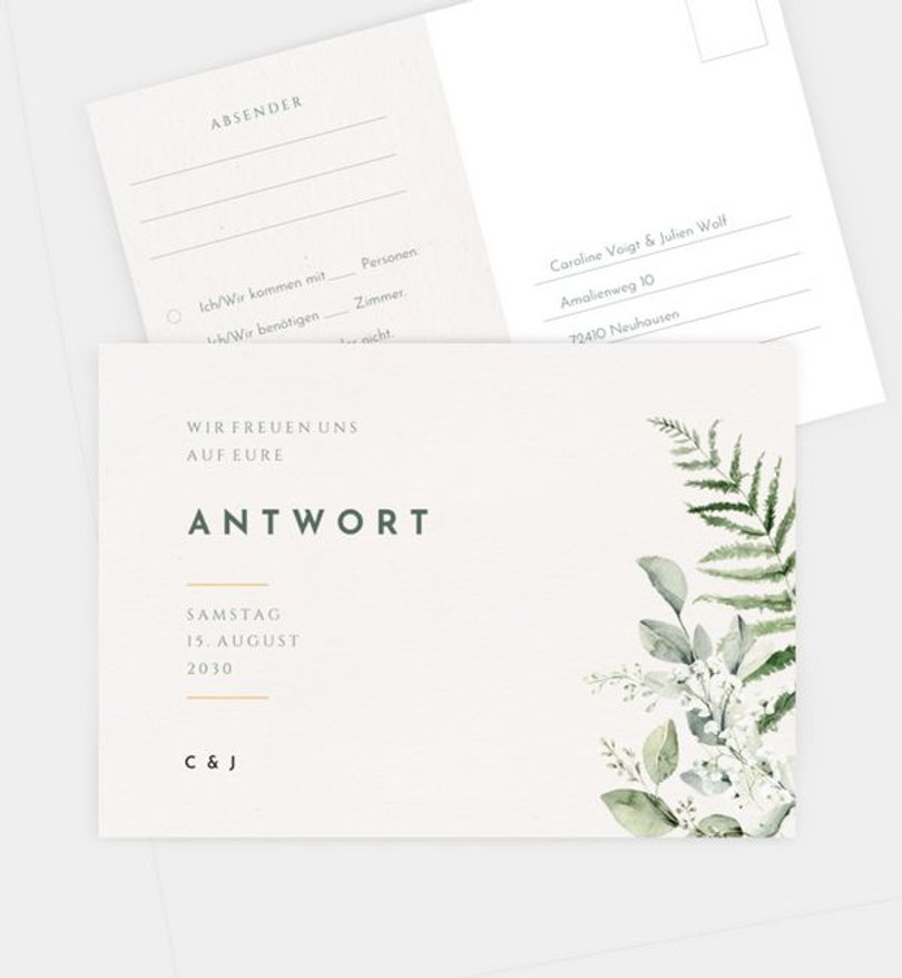Antwortkarte Hochzeit Farn