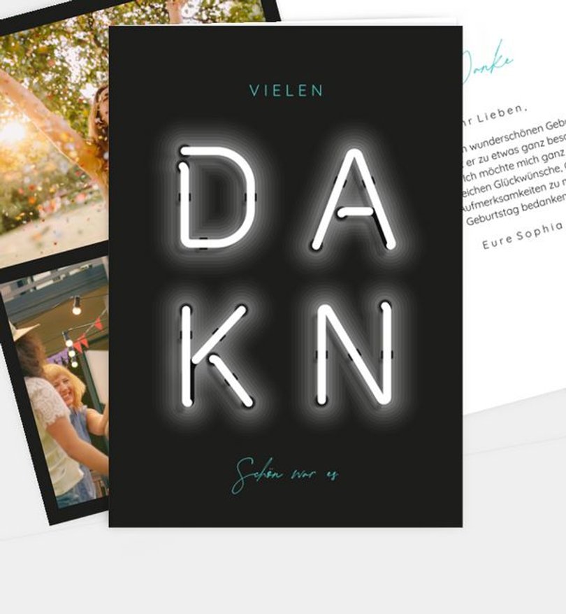 Dankeskarte Geburtstag Neon