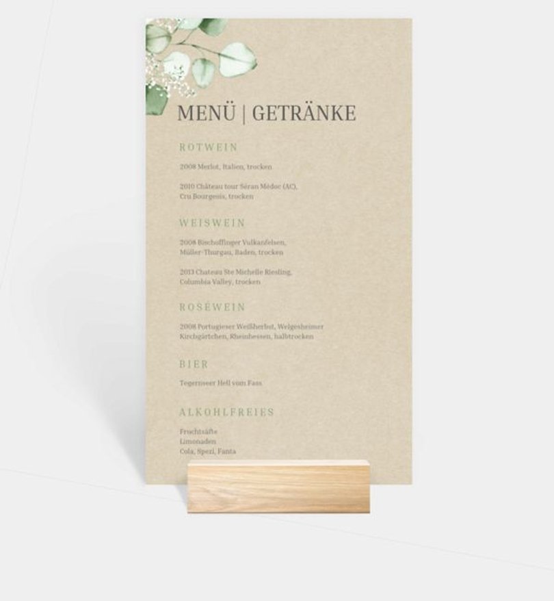 Menükarte Hochzeit Sweet Eucalyptus