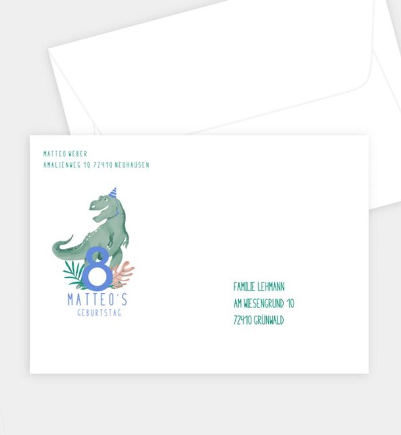 Briefumschlag Kindergeburtstag Tyrannosaurus