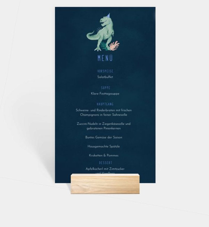Menükarte Kindergeburtstag Tyrannosaurus