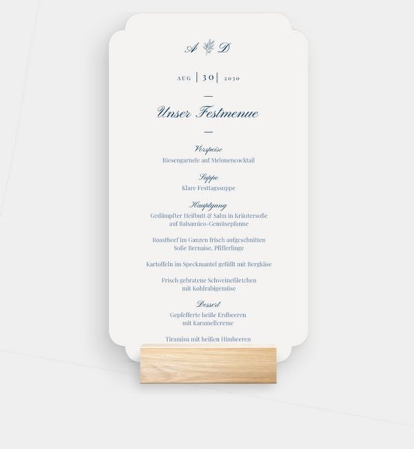 Menükarte Hochzeit Royal delight