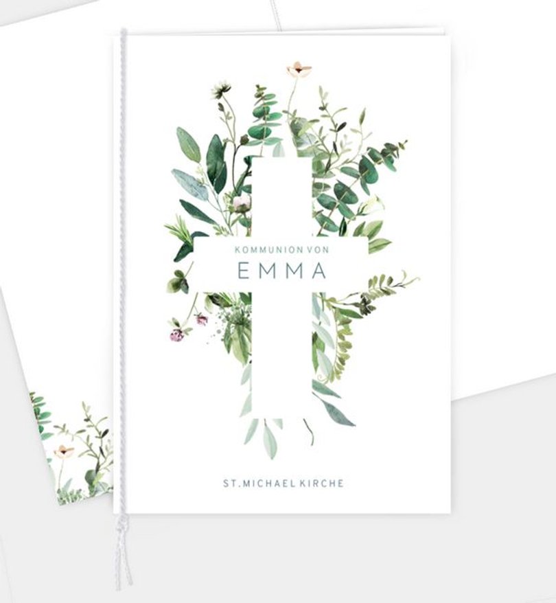 Kirchenheft Kommunion Green bouquet
