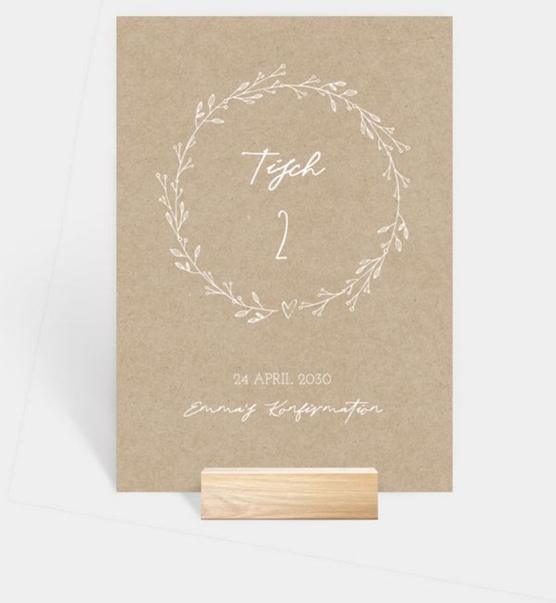 Tischnummer Konfirmation Rustique Garden