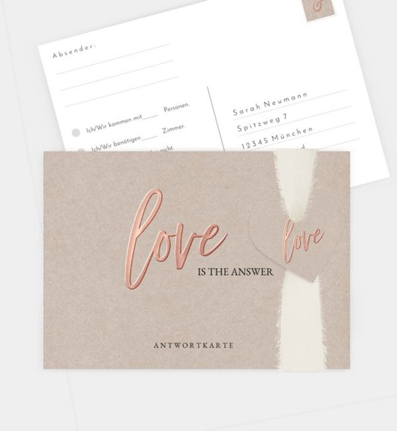Antwortkarte Hochzeit Rosegold · Crafty