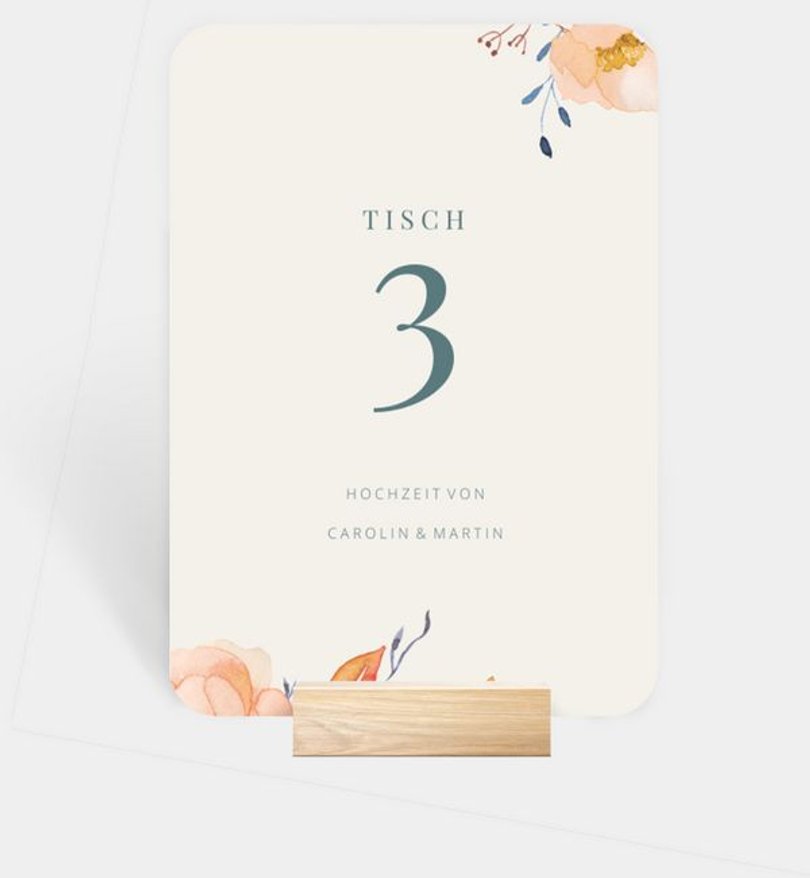 Tischnummer Hochzeit Rough Aquarell