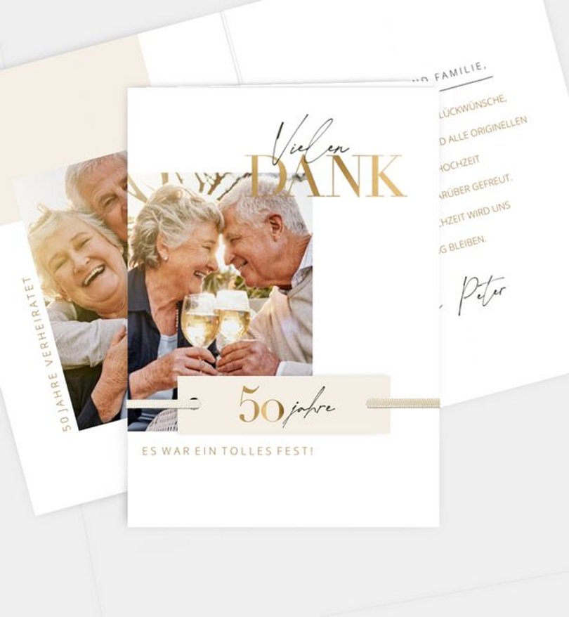 Dankeskarte Goldene-Hochzeit Minimal Modern