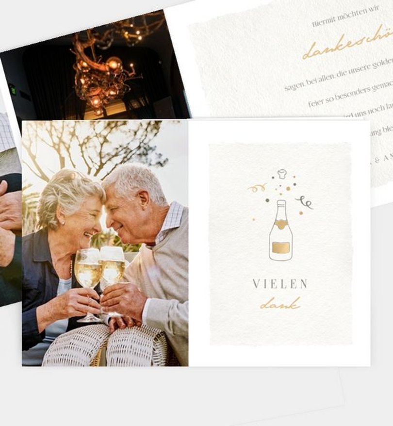 Dankeskarte Goldene-Hochzeit Champagne