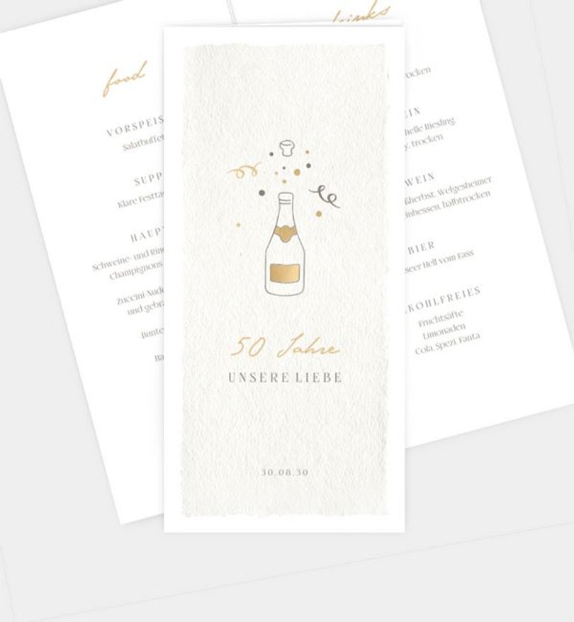Menükarte Goldene Hochzeit Champagne