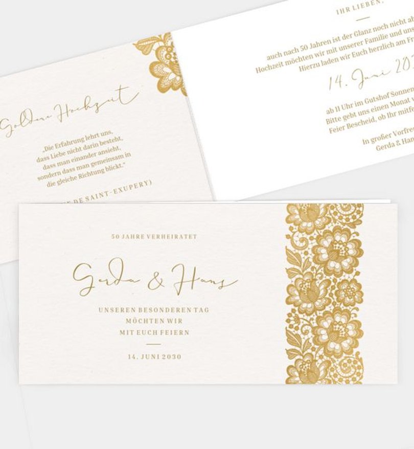 Einladungskarte Goldene-Hochzeit Zartes Blumenband · Vintage