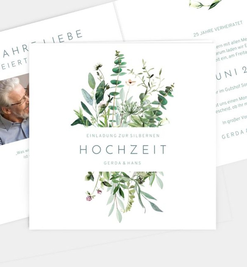 Einladungskarte Silberhochzeit Greenbouquet