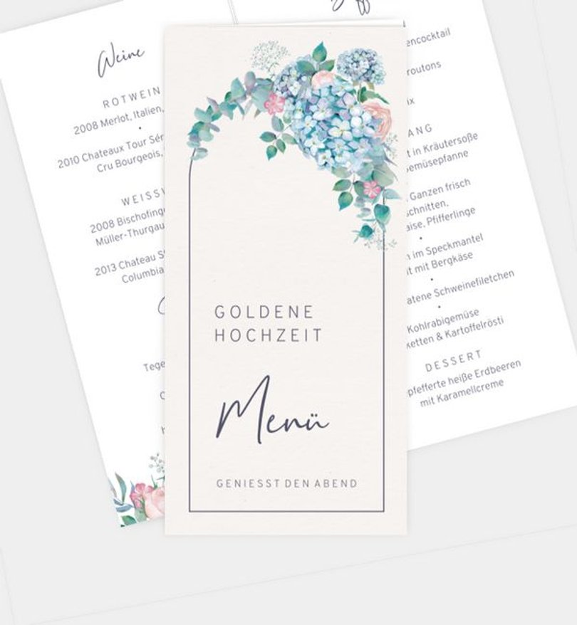 Menükarte Goldene Hochzeit Helles Bouquet · Vintage