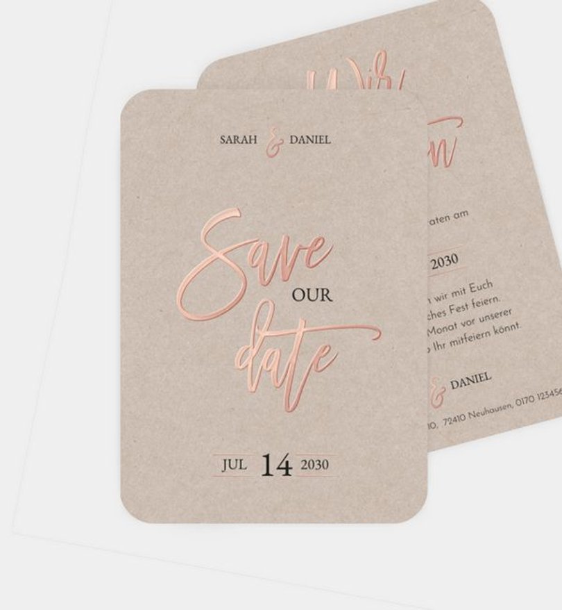 Save-The-Date Karte Hochzeit Rosegold · Crafty