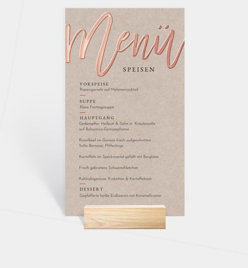 Menükarte Hochzeit Rosegold · Crafty