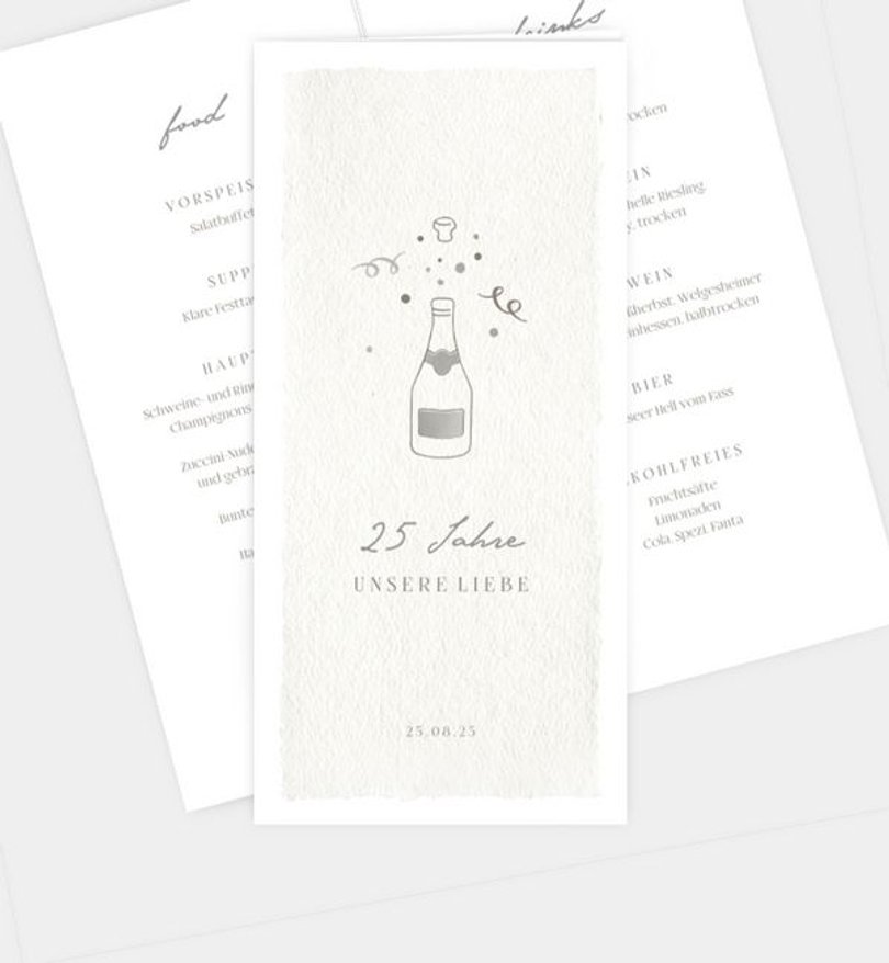 Menükarte Silberhochzeit Champagne