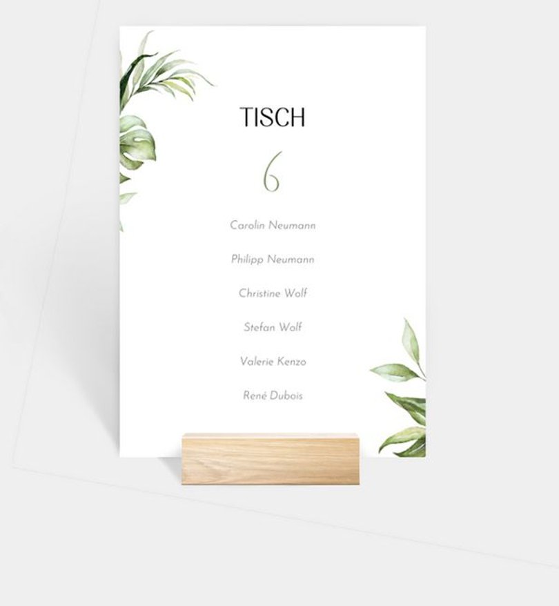 Gruppentischkarte Hochzeit Jungle