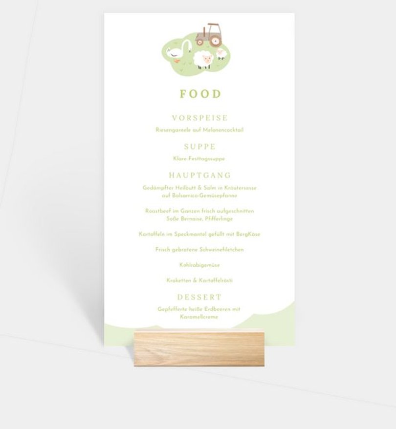 Menükarte Kindergeburtstag Bauernhof