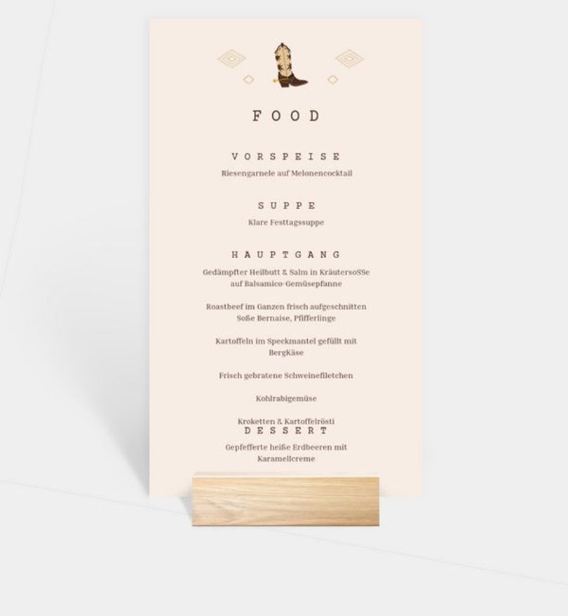 Menükarte Kindergeburtstag Wilder Westen