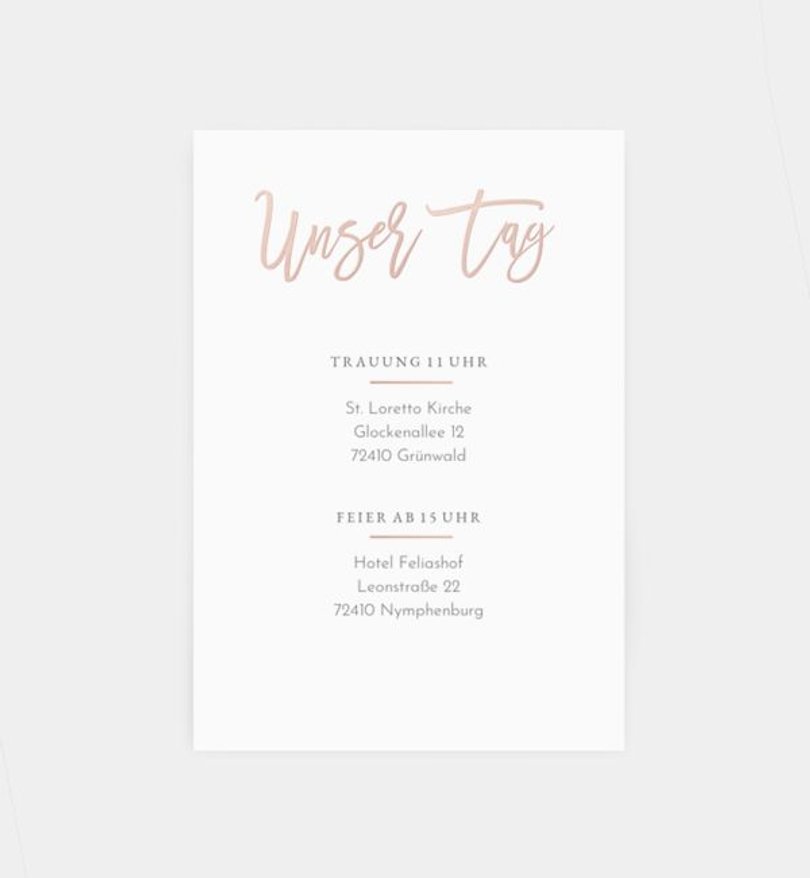 Einlegeblatt bedruckt Hochzeit Rosegold · Crafty