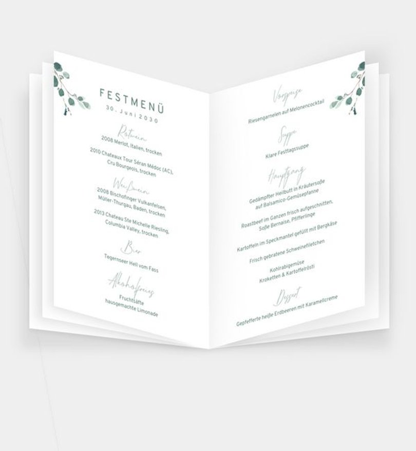 Einleger - Menükarte Hochzeit Sommerduft