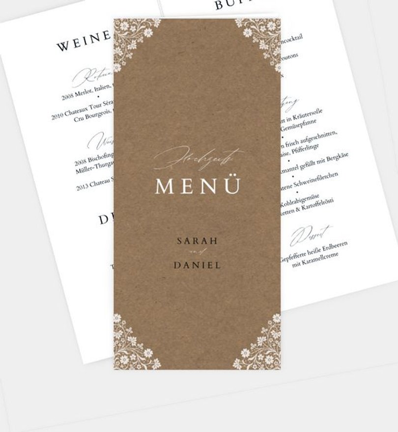 MenĂ¼karte Hochzeit Vintage Lace