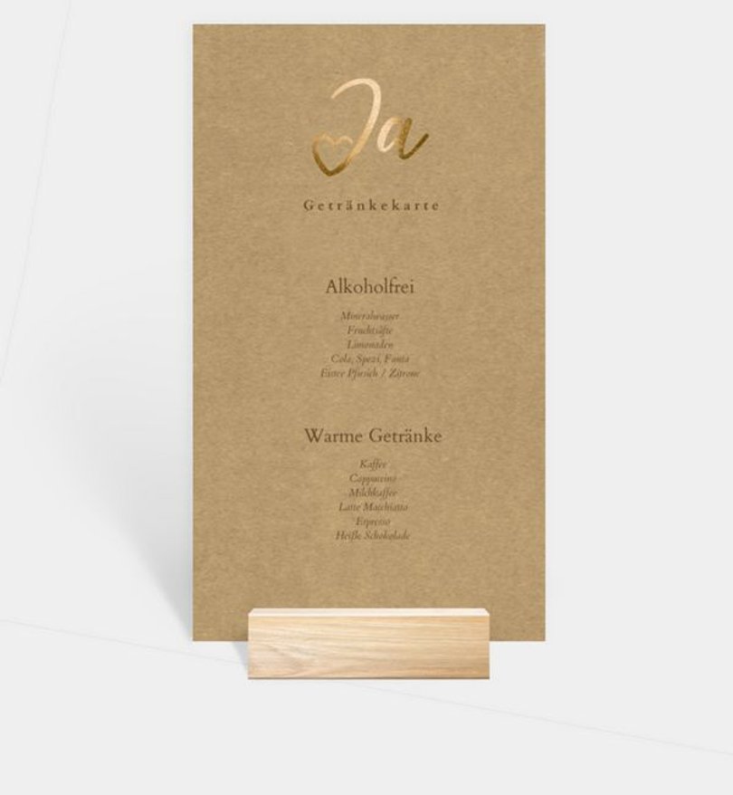Getränkekarte Hochzeit Ja · Mitten ins Herz
