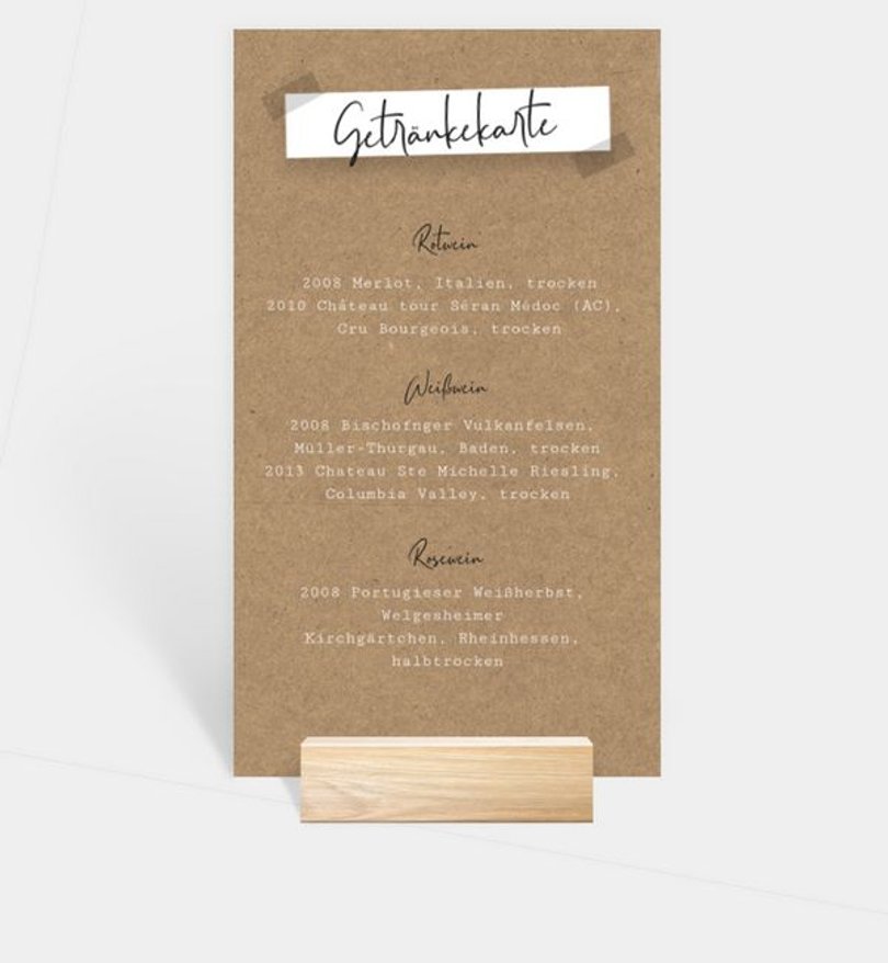 Getränkekarte Hochzeit Handmade