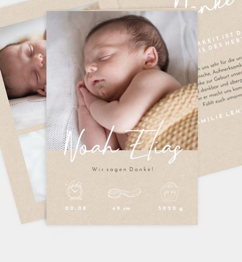 Dankeskarte Geburt Crafty Icons · Vintage