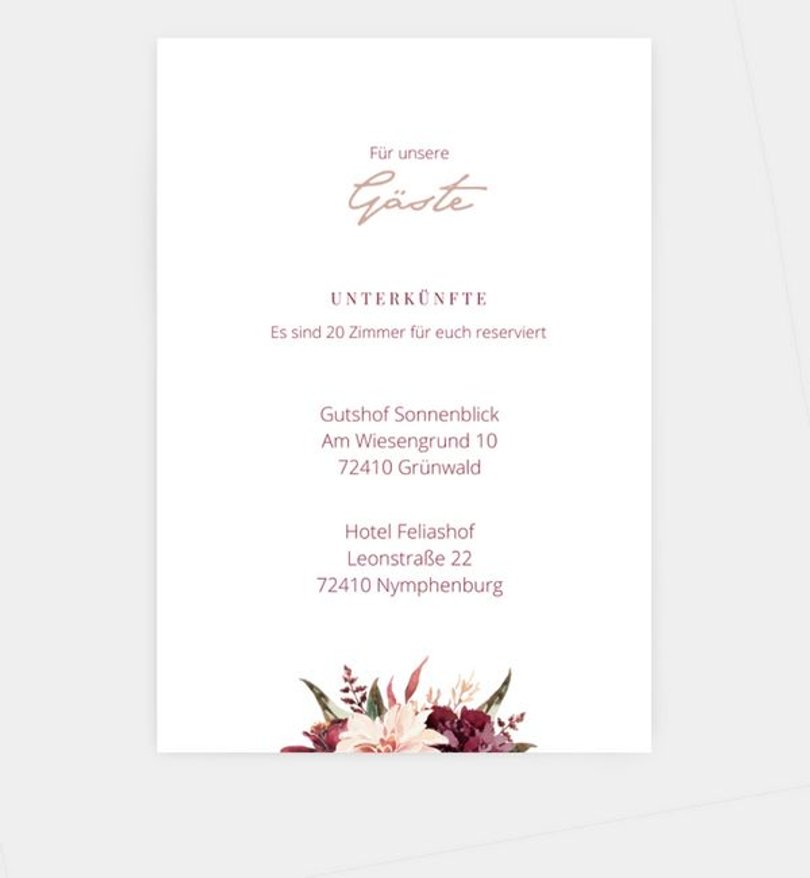 Einlegeblatt bedruckt Hochzeit Boho Romance