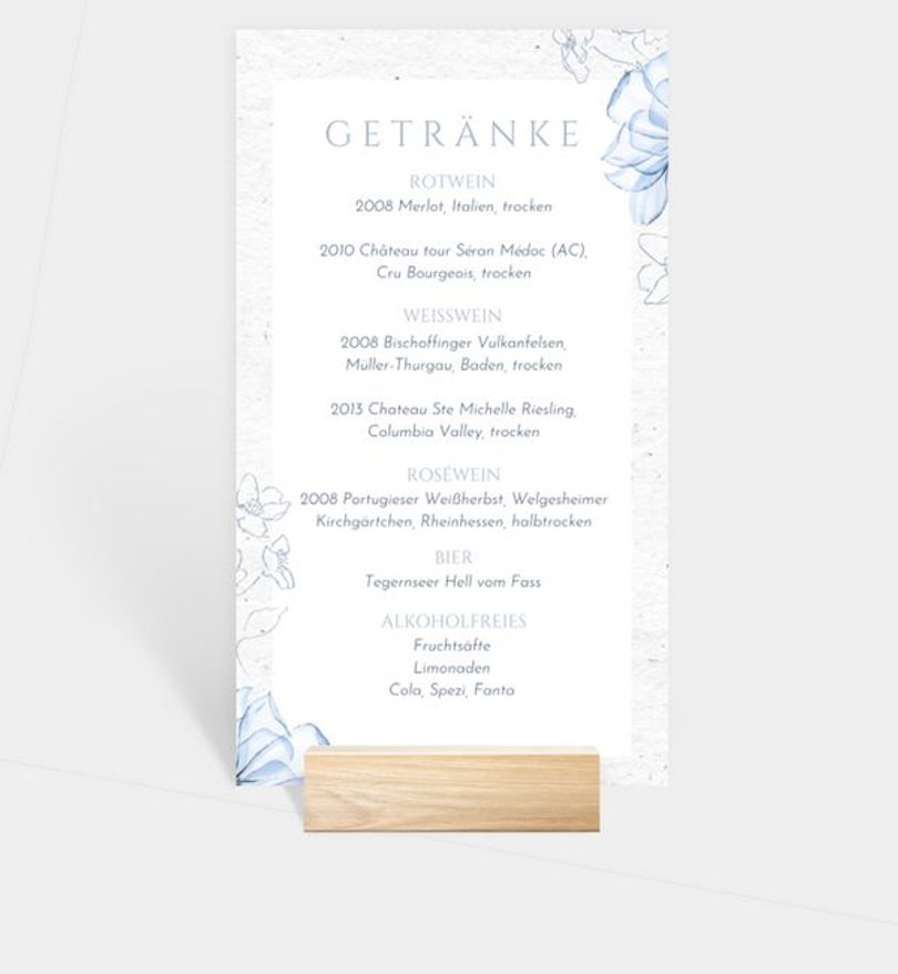 Menükarte Hochzeit Blue Harmony