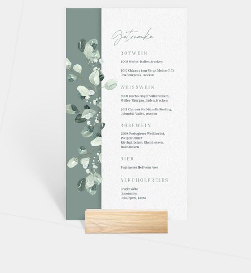 Menükarte Hochzeit Cinerea