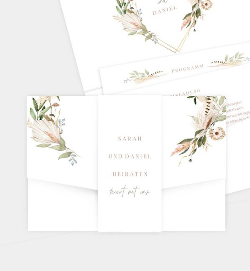 Einladungskarte Hochzeit Boho Kranz