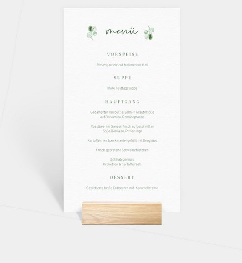 Menükarte Hochzeit Eucalipto