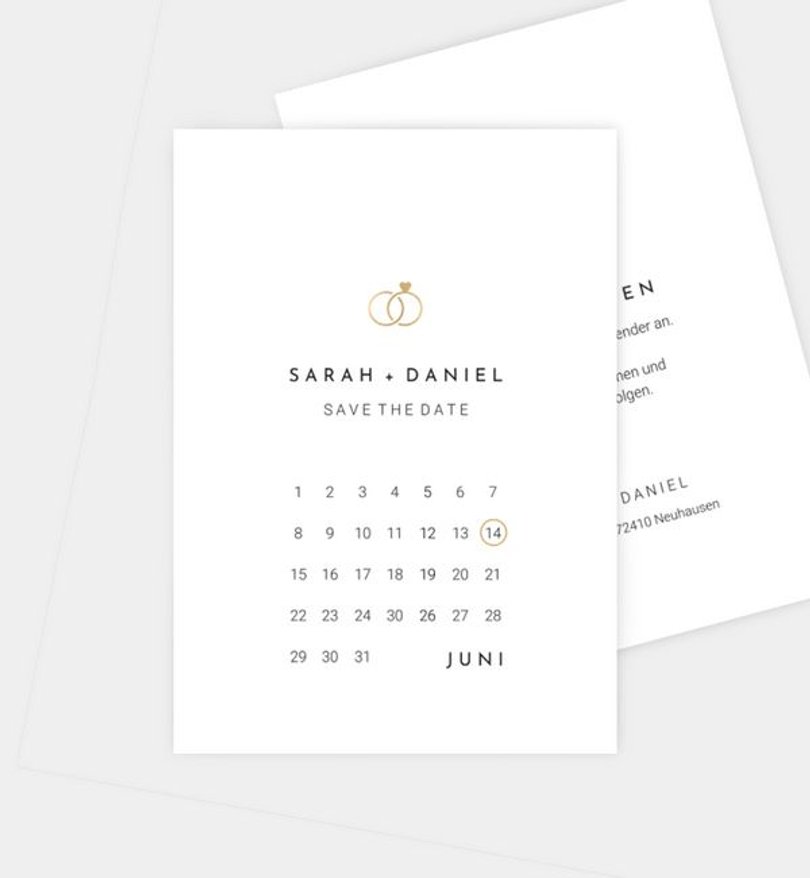 Save-The-Date Karte Hochzeit Goldene Ringe