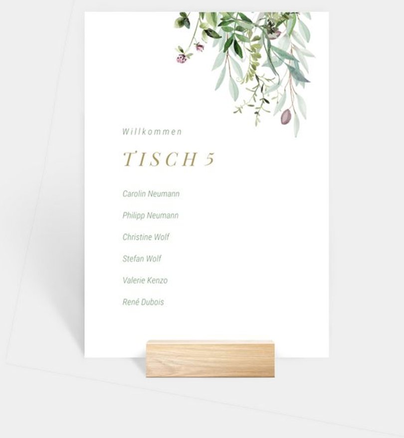 Gruppentischkarte Hochzeit Green Wall