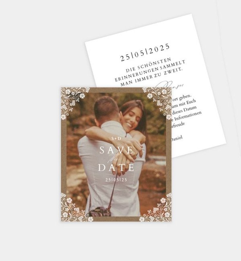 Save-The-Date Karte Hochzeit Vintage Lace