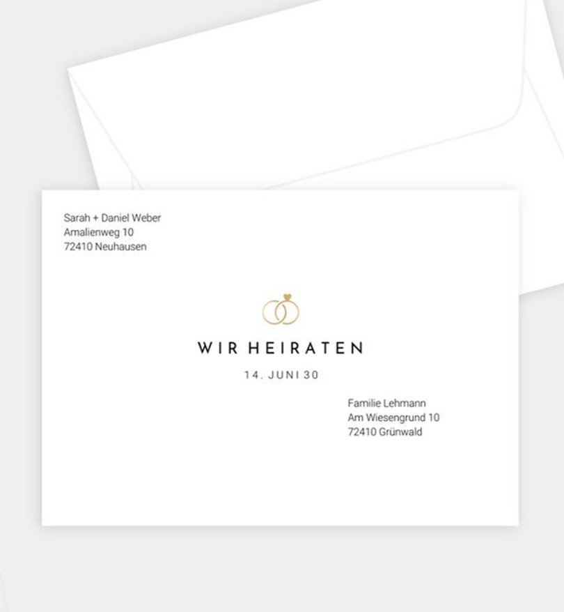 Briefumschlag Hochzeit Goldene Ringe