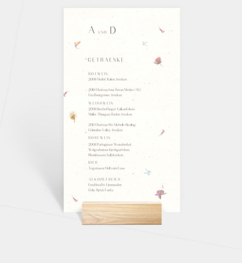 Menükarte Hochzeit Blütenpapier