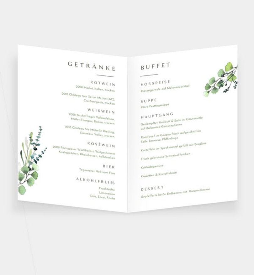 Einleger - Menükarte Hochzeit Schönes Land