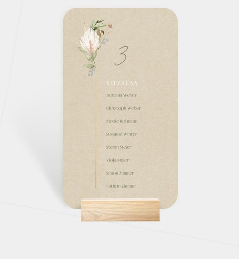 Gruppentischkarte Hochzeit Boho Kranz