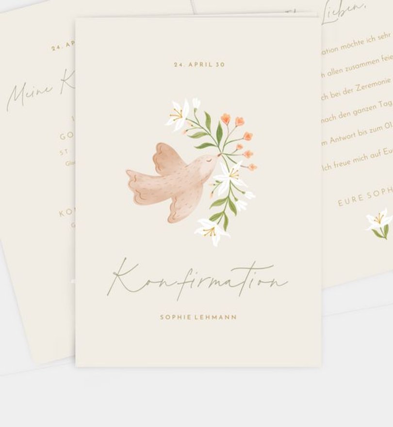 Einladungskarte Konfirmation Zarte Taube