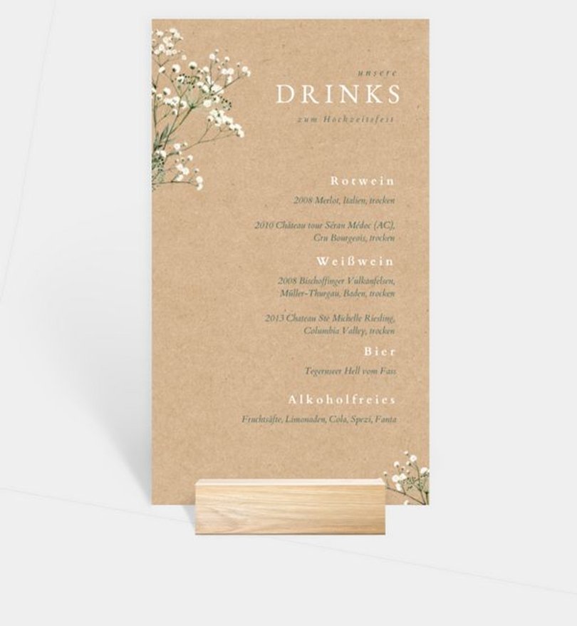 Menükarte Hochzeit Zarter Ausdruck · Vintage