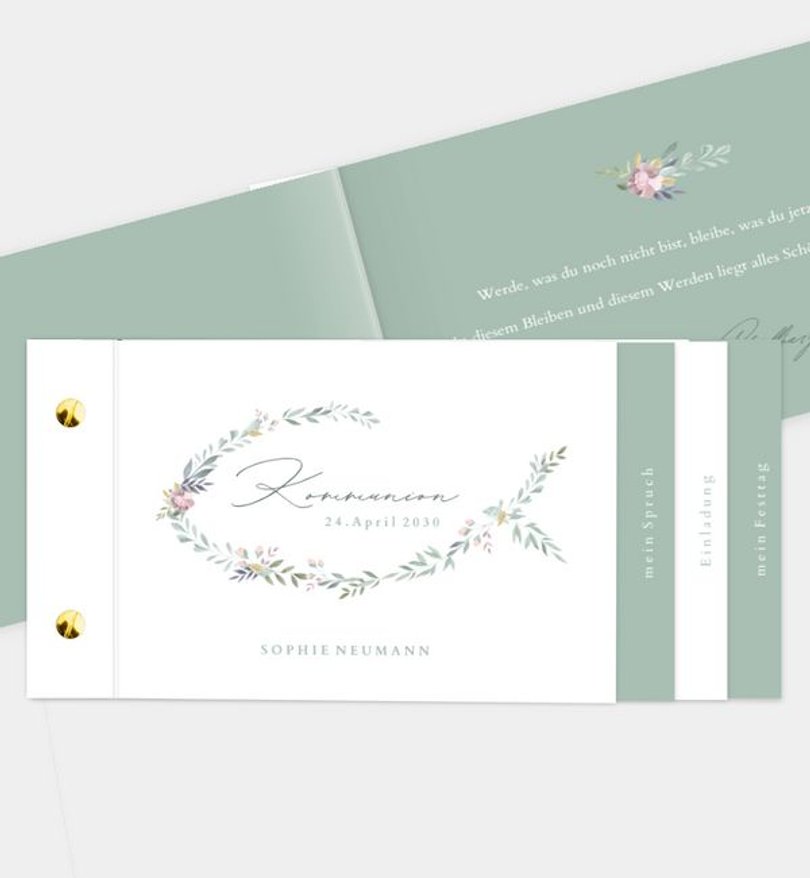 Einladungskarte Kommunion Blumenzeichen