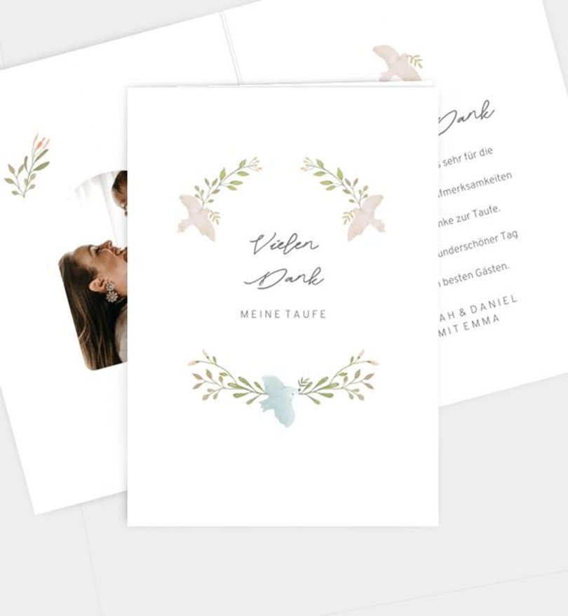 Dankeskarte Taufe Birds & Flowers