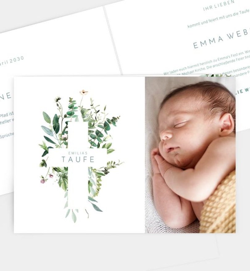 Einladungskarte Taufe Green bouquet