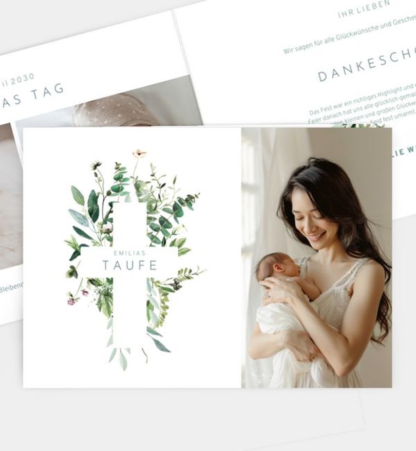 Dankeskarte Taufe Green bouquet